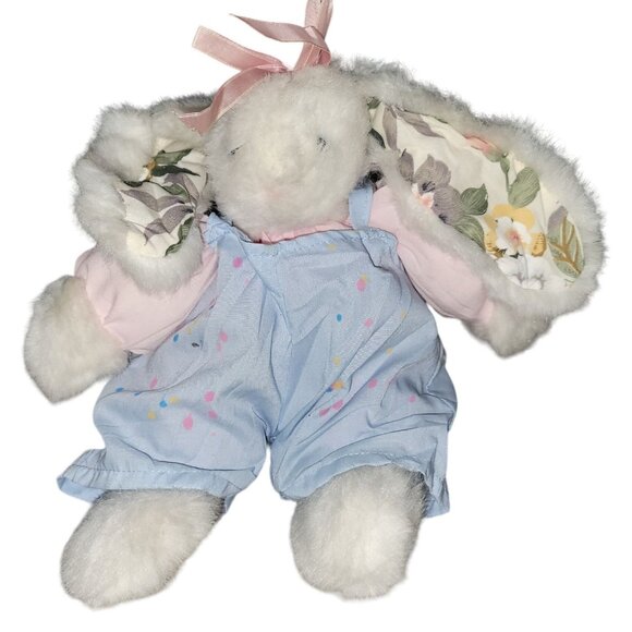 Easter Bunny 10 in Plush Rabbit Blue Overalls Flower Ears Spring Stuffed Animal - Picture 1 of 3